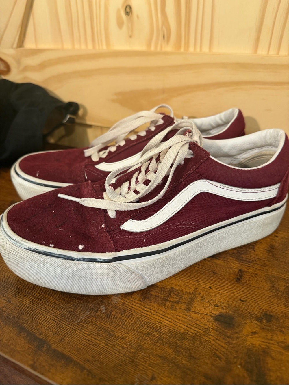 Vans Maroon Canvas Low-Top Sneakers with White Side Stripe